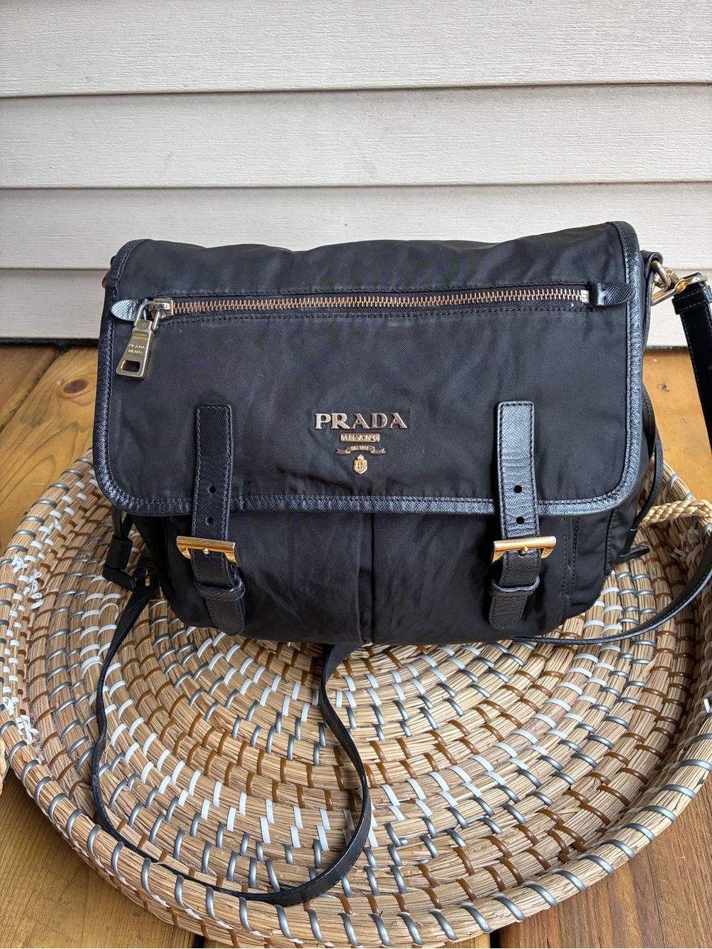Prada Black Nylon Crossbody Bag with Gold Hardware